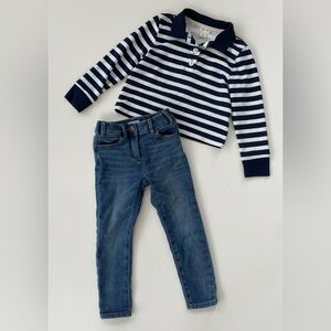 J.Crew Crewcuts Girls Navy White Striped Jeans Outfit LOT OF TWO Size XS, 4/5